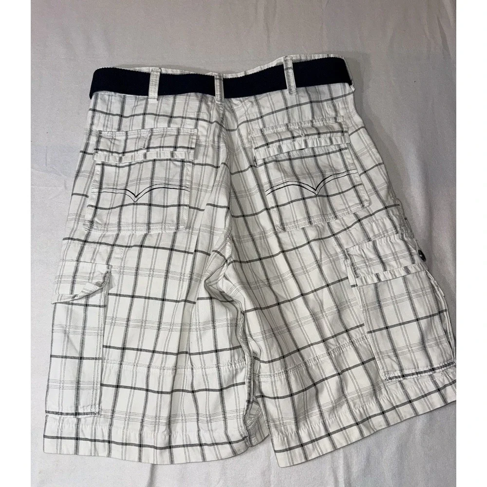 Levis Cargo Shorts Men 36x11 White Plaid Flap Back Pockets Baggy Skater Y2K.
